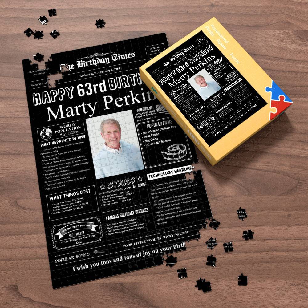 100 Years History News Custom Photo Jigsaw Puzzle Newspaper Decoration 63rd Anniversary Gift  63rd Birthday Gift Back in 1958