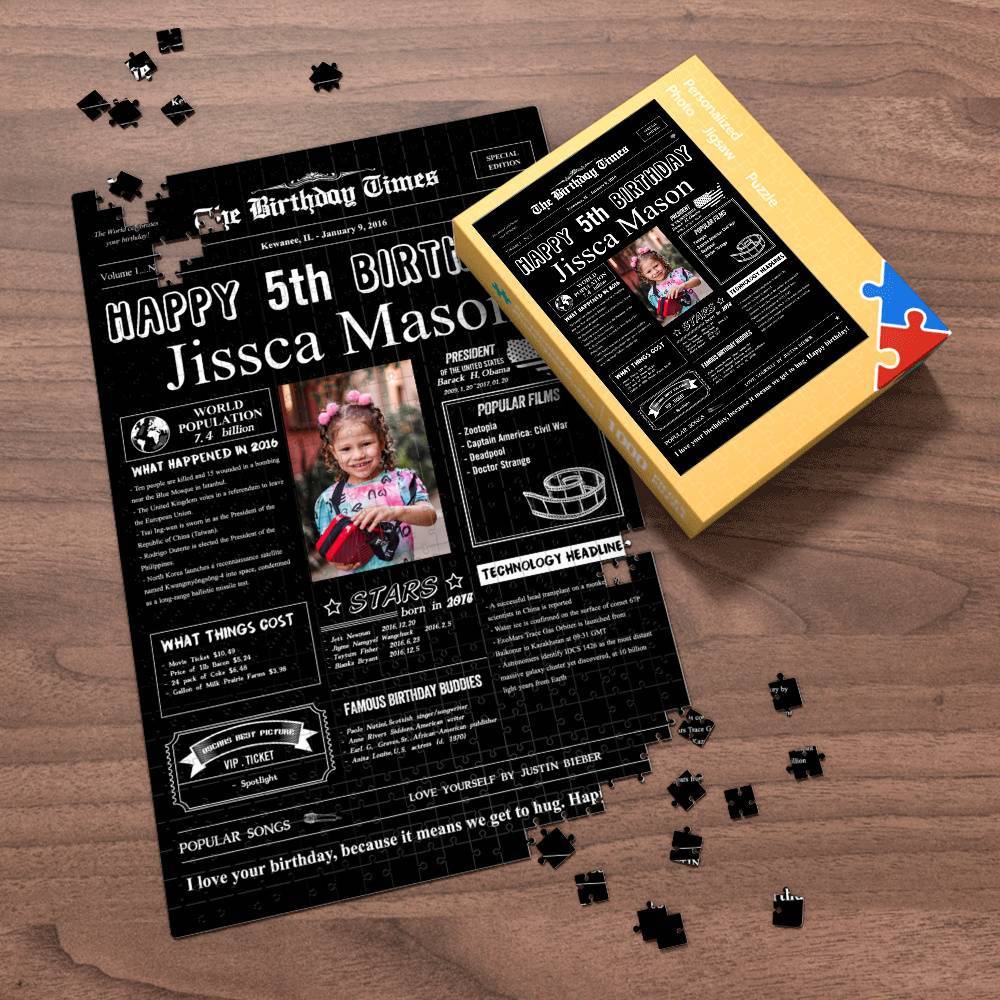 100 Years History News Custom Photo Jigsaw Puzzle Newspaper Decoration 5th Anniversary Gift  5th Birthday Gift Back in 2016