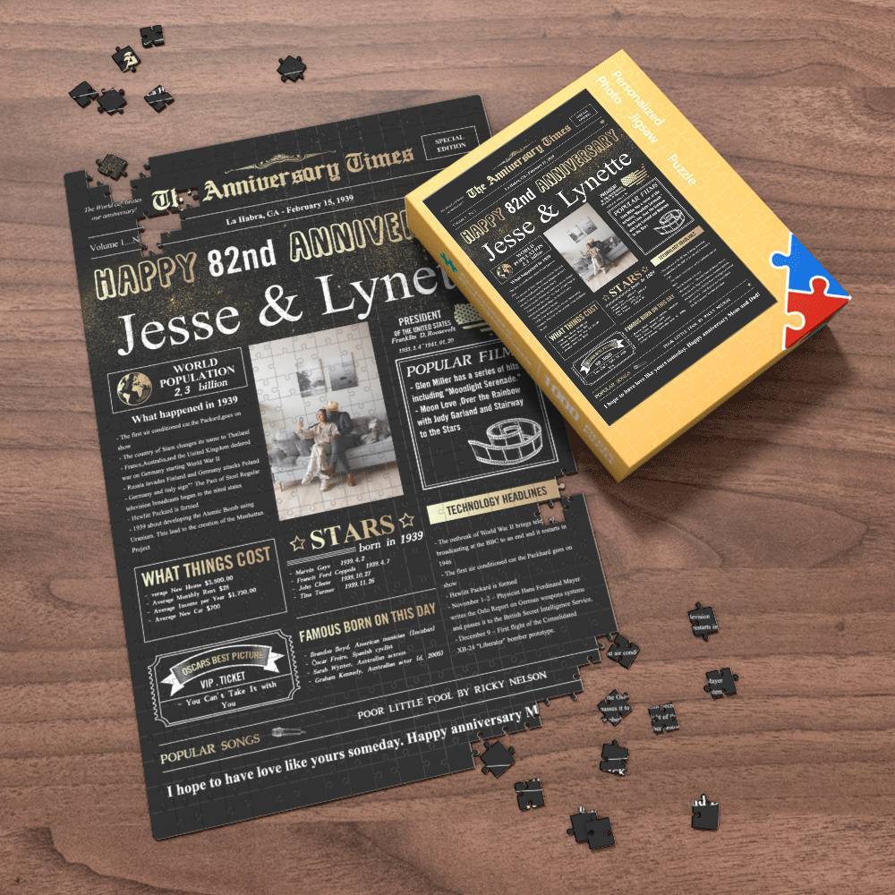 100 Years History News Custom Photo Jigsaw Puzzle Newspaper Decoration 82nd Anniversary Gift  82nd Birthday Gift Back in 1939